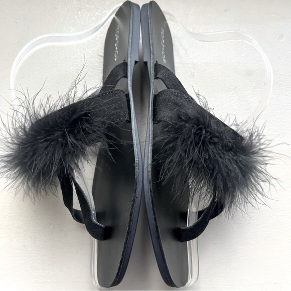 TOPSHOP Black Flip Flop Thong Sandal Slipper Feathers Women EU 40 US 8.5 NWOT - Picture 4 of 11